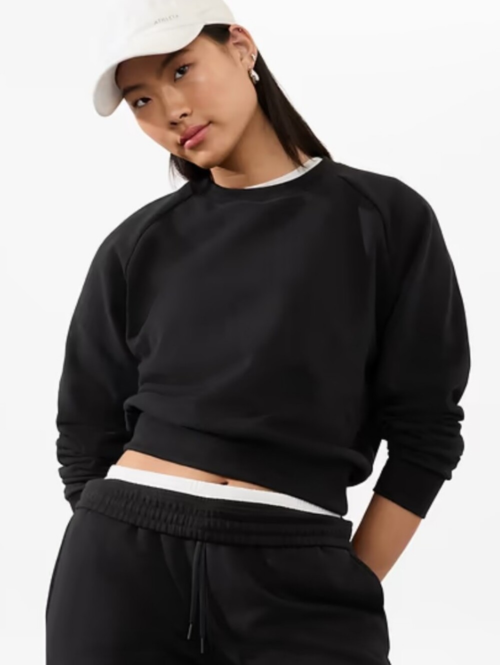 Athleta Forever Fleece Relaxed Crew Sweatshirt Washed Black Women's L Large